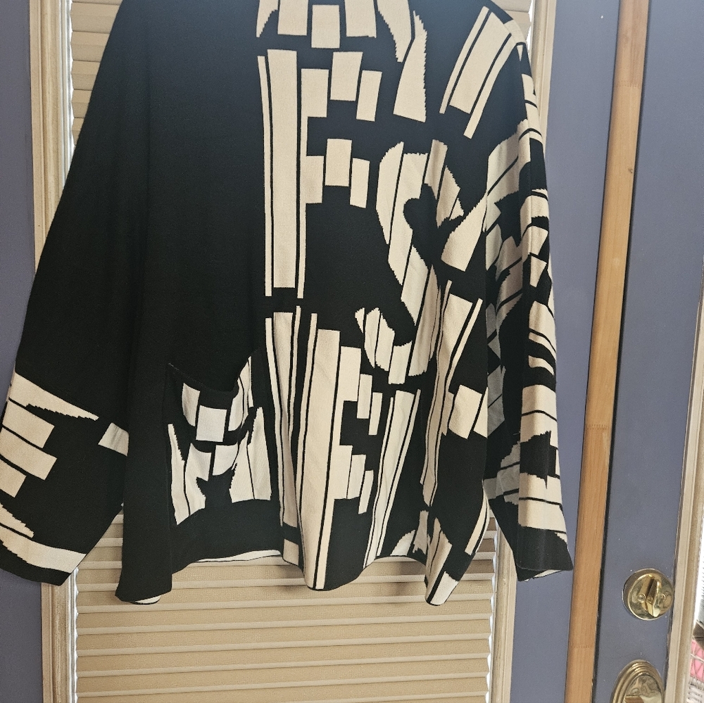 Joseph Ribkoff Black and Cream Graphic Cowl Sweater
